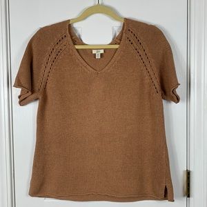 NWT J.Jill lite brown short sleeved sweater size MP. 71% linen, 29% cotton